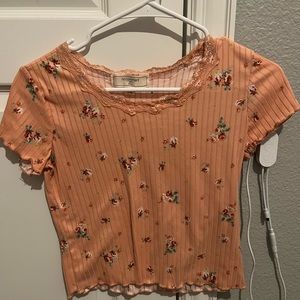 Coral pink floral babydoll tee